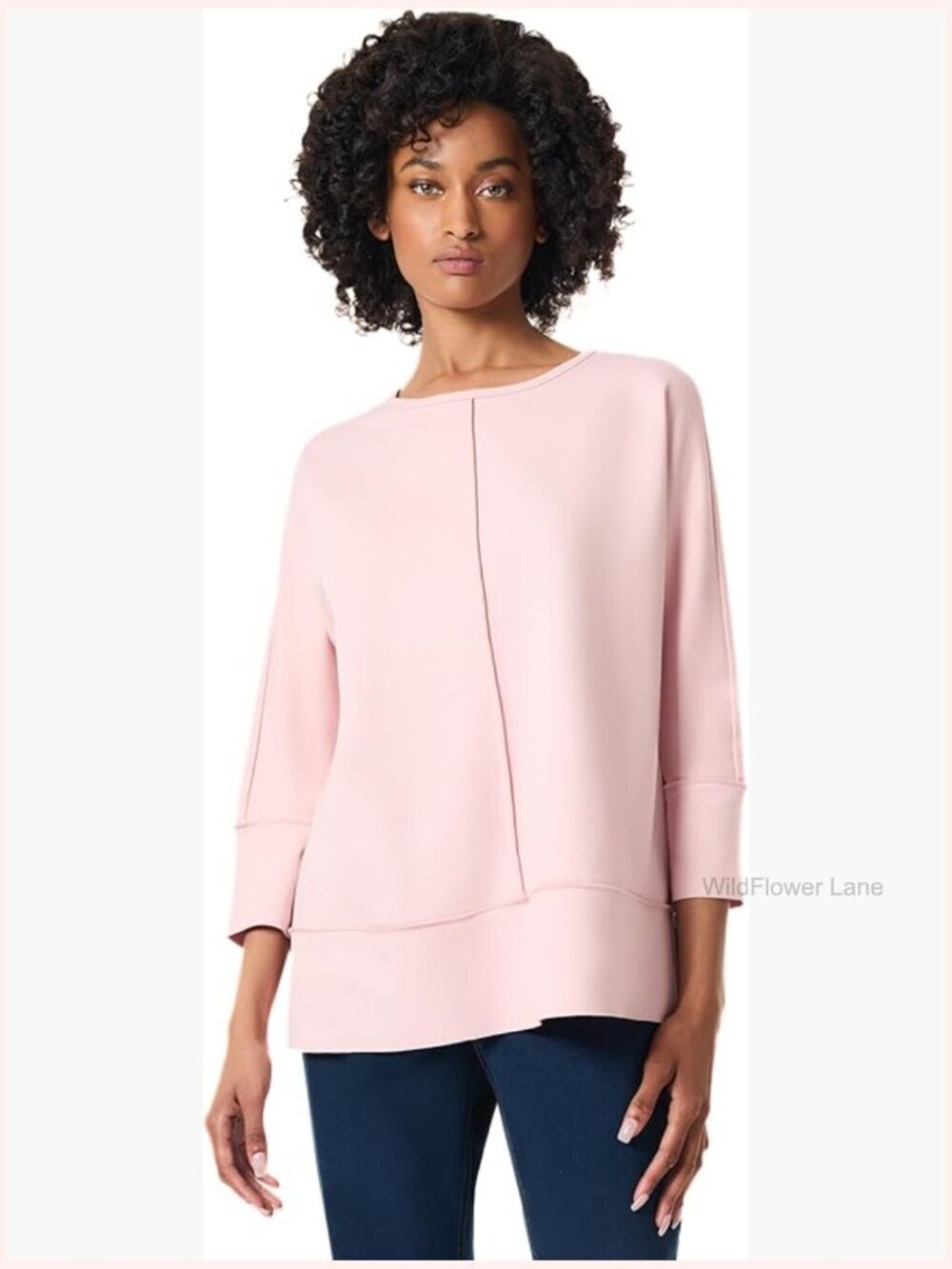 Petite Dolman Sleeve Knit Top 3/4 Sleeve Crew Neck Pull On Stretchy Lightweight